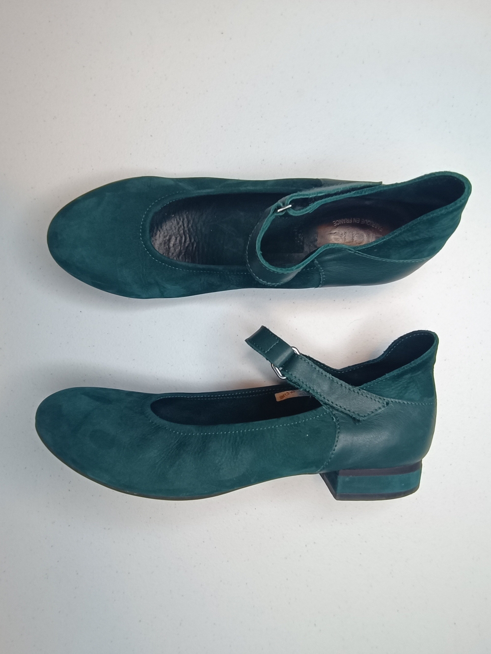 Arche France Green Suede 1" Block Heel Mary Jane Pumps Size 40 / US 8.5